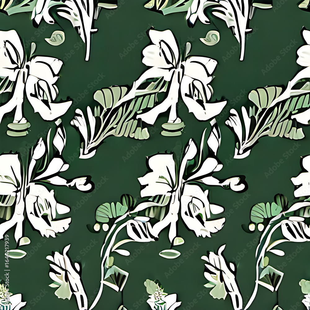 Fototapeta premium Vintage Seamless Floral Pattern - Green Tones