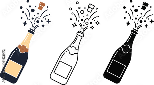 Champagne bottle popping vector illustration celebration