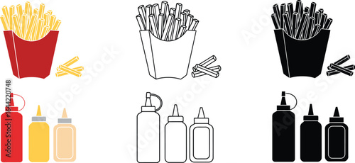 French fries with ketchup mustard and mayonnaise vector art