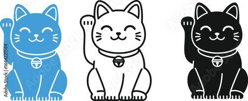 Maneki neko vector set japanese lucky cat illustration art