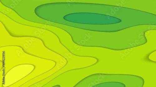 Fluid waves background, flat paper cut design. Green natural colored liquid gradients. Seamless loop 4k animation.