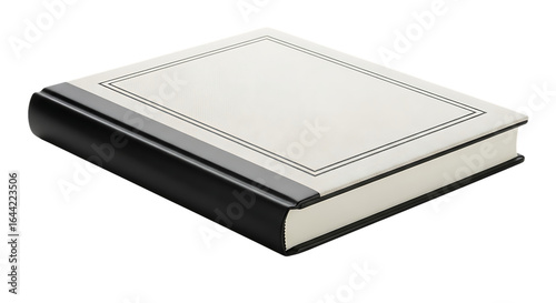 Elegant cream and black bound journal with decorative border isolated on a transparent background book