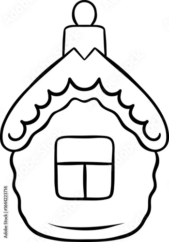 glass house, vintage Christmas tree toy, simple vector black and white icon, doodle and sketch style
