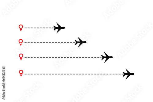Flying airplanes world map abstract vector background - flying white airplanes routes on blue background - Air travel concept