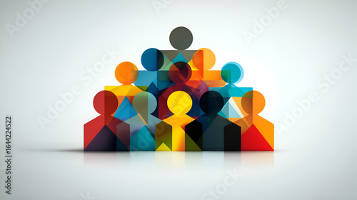 Colorful Abstract Polygonal People Network Collaboration Team Unity Graphic Concept Illustration Light Grey Background Teamwork Community