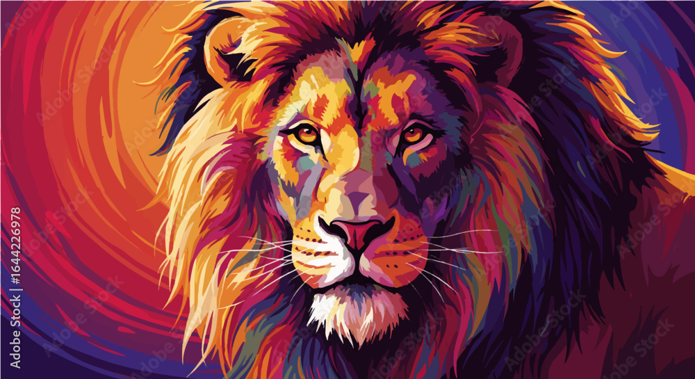 Fototapeta premium Lion portrait with detailed head and mane vector illustration
