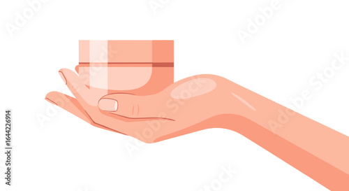 Hand holding cream jar: a gentle hand cradles a skincare cream jar, embodying the essence of delicate care and natural beauty, perfect for illustrating cosmetic product or skincare advertising.