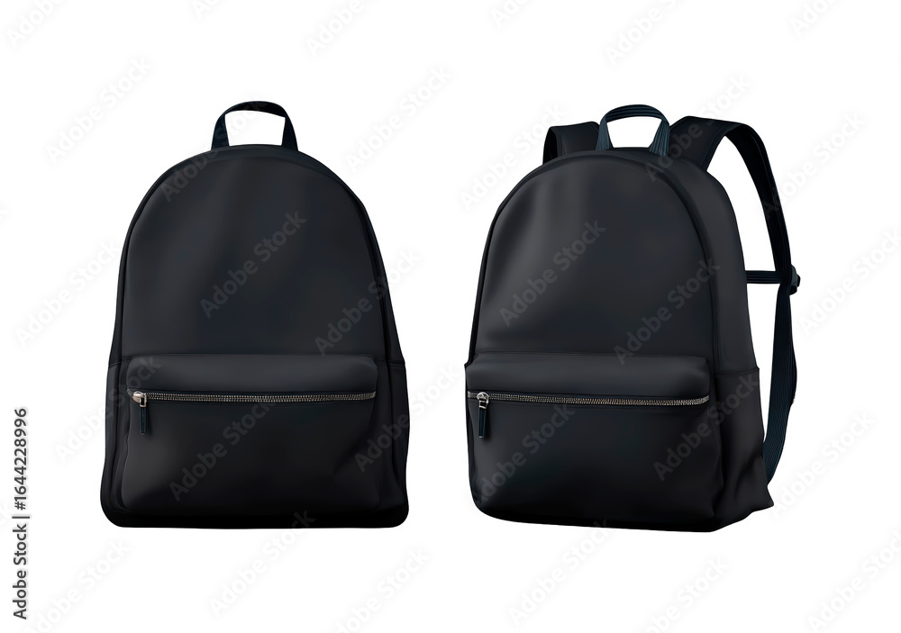 Naklejka premium Two black backpacks with zippers on transparent background, PNG 