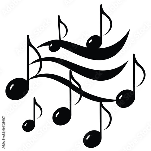 Black Musical Notes and Staff Lines on a White Background clef