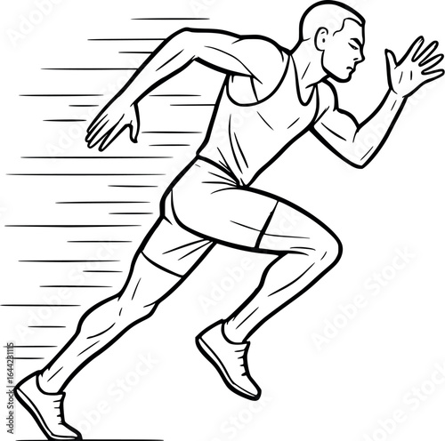 Running athlete sketch. Dynamic line art symbolizing speed and motion, vector format.
