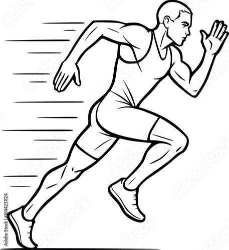 Running athlete sketch. Dynamic line art symbolizing speed and motion, vector format.