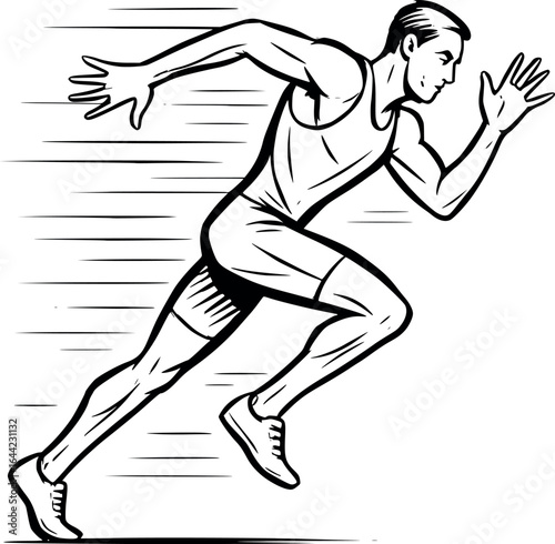 Running athlete sketch. Dynamic line art symbolizing speed and motion, vector format.