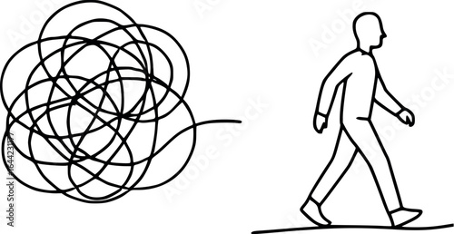 From anxiety to clarity sketch. Mental health concept with tangled to clear path vector.