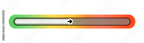 Colorful horizontal progress medium level indicator. Gradient color transition from green to red. Arrow direction, vector illustration.