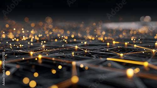 Dark Abstract Network Connections Background Golden Glowing Lines Digital Technology Futuristic Data Network Connections Background Digital