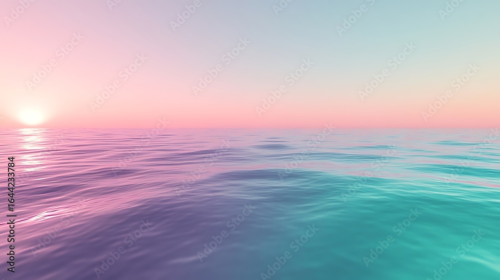 Fototapeta premium Pastel ocean landscape at sunrise or sunset with soft ripples and gradient sky
