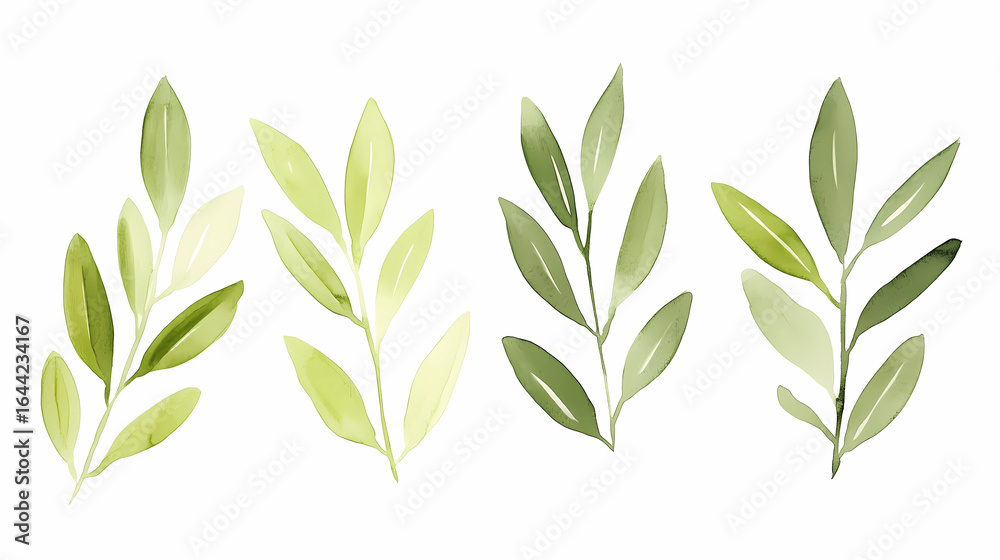 Fototapeta premium A vintage-style lithograph print featuring beautifully painted branches with leaves, capturing the essence of nature's beauty. This artistic botanical illustration is perfect for nature-inspired