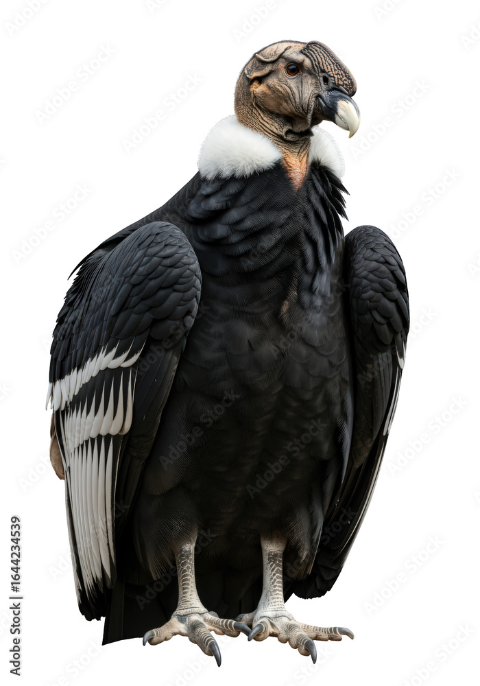 Obraz premium Andean Condor (Vultur gryphus), a huge vulture with impressive black, white and featherless head. PNG with transparent background