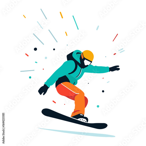 Extreme snowboarder jumping on a white background — winter sports and adrenaline