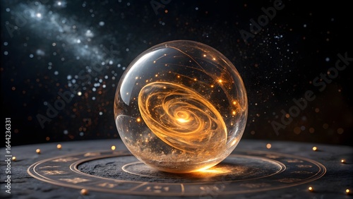Magical Glass Orb with Swirling Cosmic Energy and Starry Background