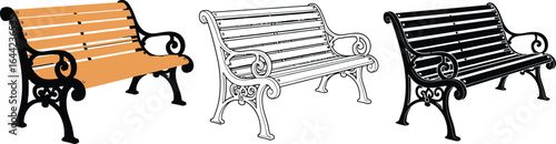 Park bench wood and metal outdoor garden seat vector images