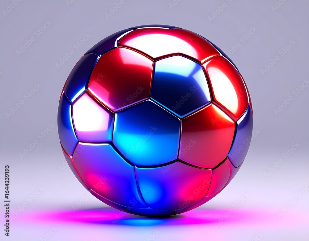 Fototapeta premium Shiny, red and blue soccer ball