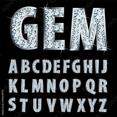 Shining Diamond alphabet logo font. Gemstone styled alphabet letters collection, vector eps10
