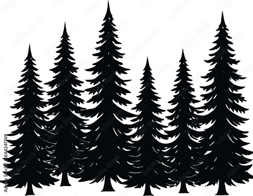 Obraz premium Spruce Tree Row Silhouette | Evergreen Trees Vector