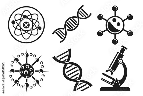 Vector art of set of science and medical research icons isolated on white background