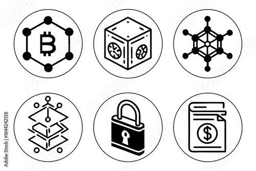 Vector art of bitcoin cryptocurrency icons representing digital finance isolated on white background