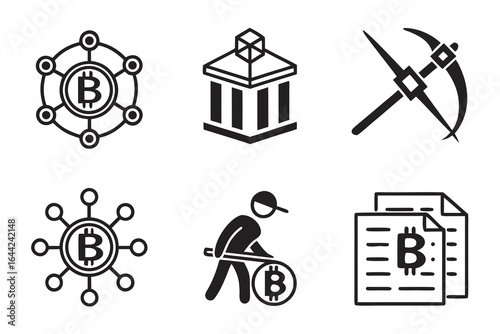 Vector art of bitcoin and cryptocurrency icons isolated on white background in vector format