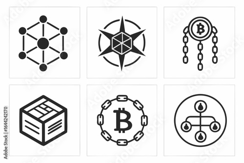 Vector art of bitcoin cryptocurrency icons representing digital finance isolated on white background