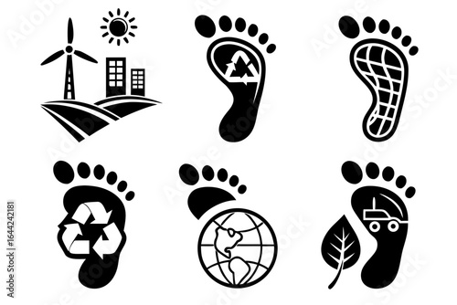 Vector art of ecological footprint icons showing sustainability and environmental impact