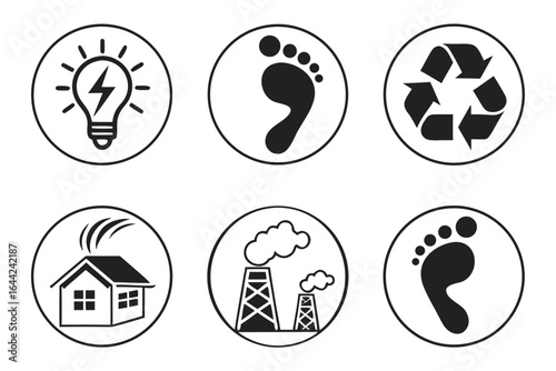 Vector art of ecology and environment icons showing sustainability and environmental impact