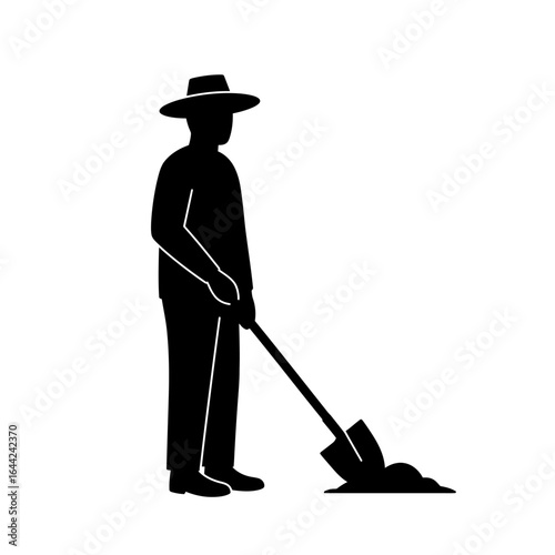 Silhouette of a farmer digging with a shovel simple vector illustration of agricultural work on a white background