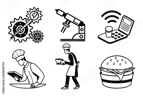 Vector art of engineering and food icons isolated on white background