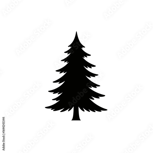 The black silhouette of a Christmas tree. Christmas tree shape with protruding branches.