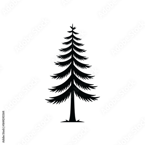 The black silhouette of a Christmas tree. Christmas tree shape with protruding branches.
