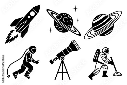 Vector art of space exploration icons set isolated on white background for your design