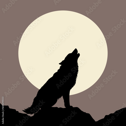 Wolf howling in front of Super moon