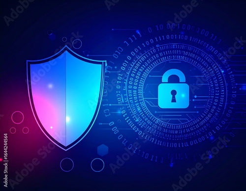 Digital shield and padlock, tech security
