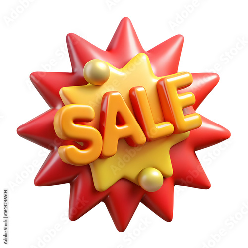 3D Render Sale Burst Red and Yellow isolated on transparent background