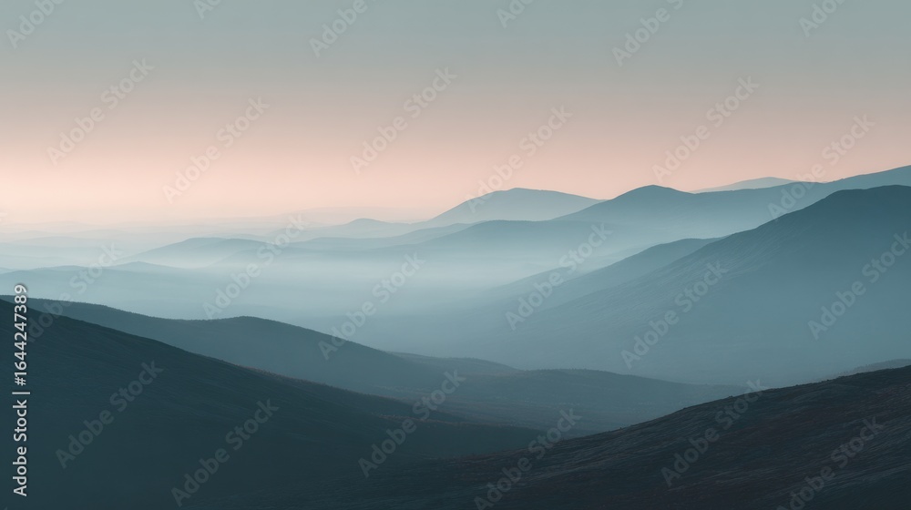 Fototapeta premium Layered distant hills with subtle early morning haze.