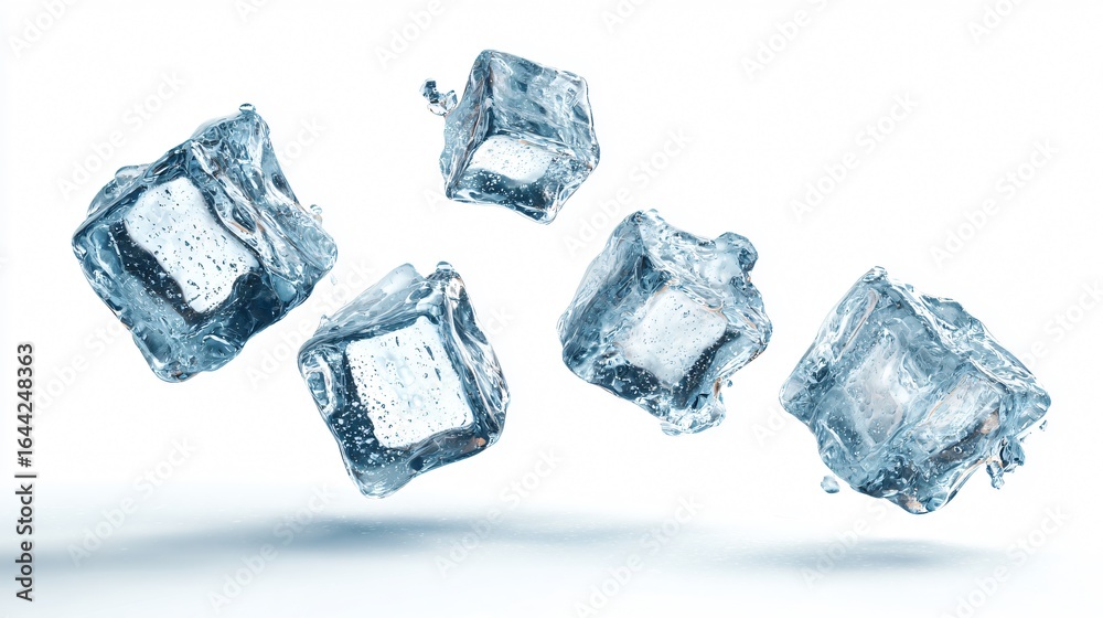 Obraz premium Levitating Ice Cubes on White Background