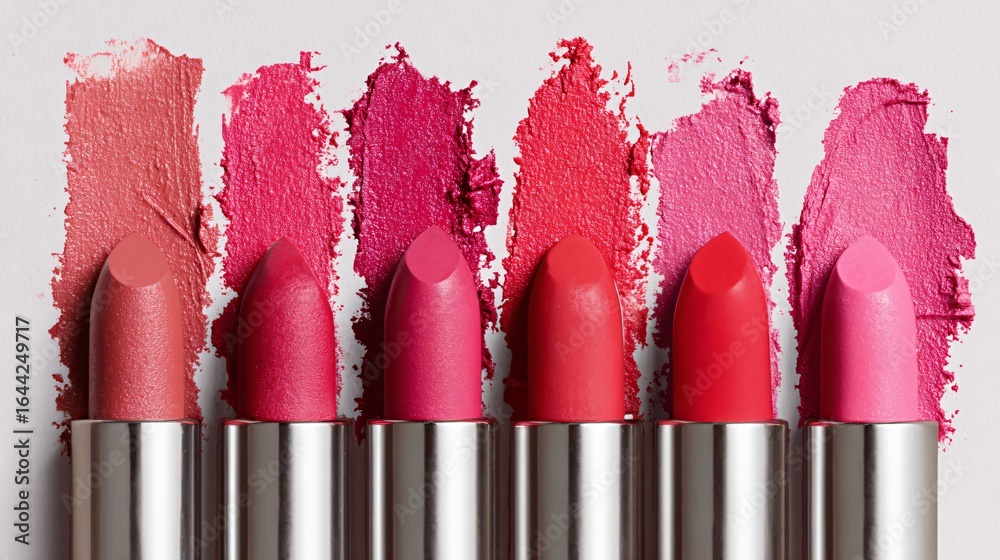 Obraz premium Vibrant Pink Lipstick Smears on Clean White Background