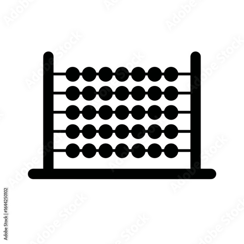 Silhouette icon of an abacus with five horizontal rows and evenly spaced beads. Symbol of basic math education, learning tools, or numerical calculation. Represents early childhood education or vintag