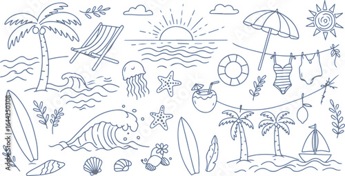 Summer Beach Line Art Icons