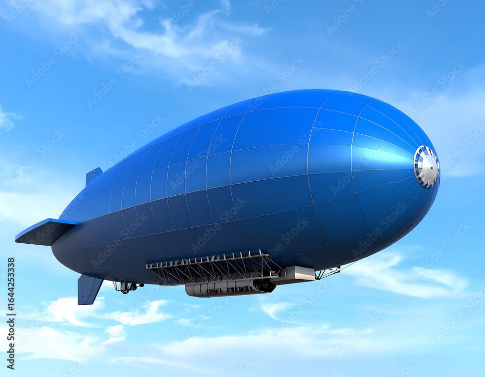 Fototapeta premium Blue airship in azure sky