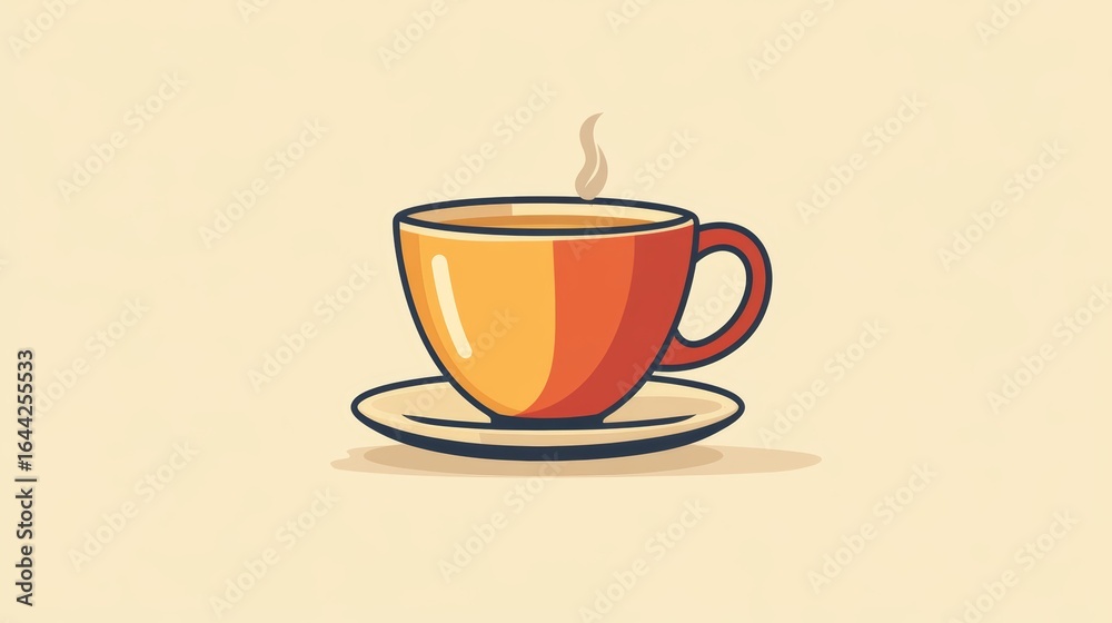 Obraz premium Coffee Cup: A sleek, rounded coffee cup icon, using minimal lines and a warm, neutral color palette, emphasizing simplicity and relaxation. --ar 16:9 --stylize 750 --v 6.1 Job ID: d6b00603-3ecc-48b5-9