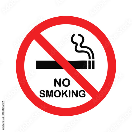 Clear circular red prohibition sign with a black cigarette and smoke indicating no smoking allowed